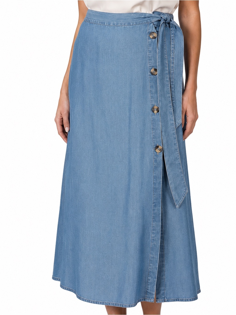 KUT from the Kloth Sz Md Denim Chambray Wrap Button Midi Skirt